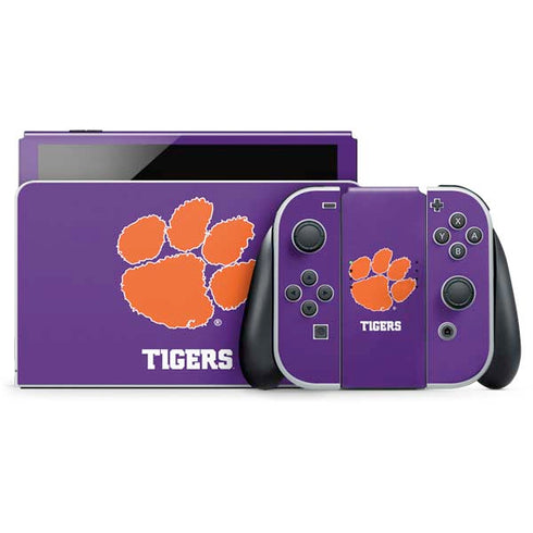 Clemson University Tiger Print Purple Nintendo Switch OLED (2021) Skin